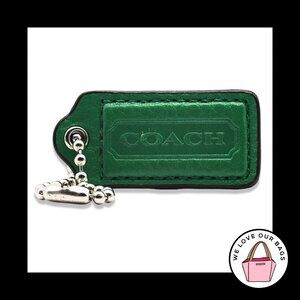 2" Medium COACH Green Leather Nickel Key Fob Bag Charm Keychain Hang Tag